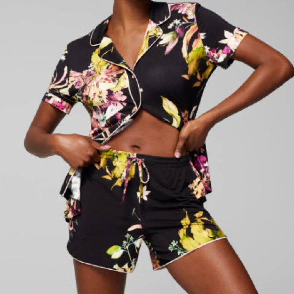 NWT Soma Cool Nights Printed Pajama Shorts Botanica Bouquet Black - Medium